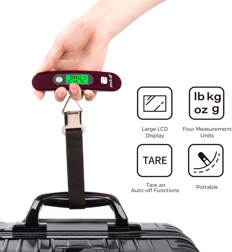 pack all 110 Lbs Luggage Scale, Digital Handheld Luggage Scale, Baggage Scale, Travel Weight Scale for Luggage with Backlit LCD Display, Battery Included, Red - Image 2
